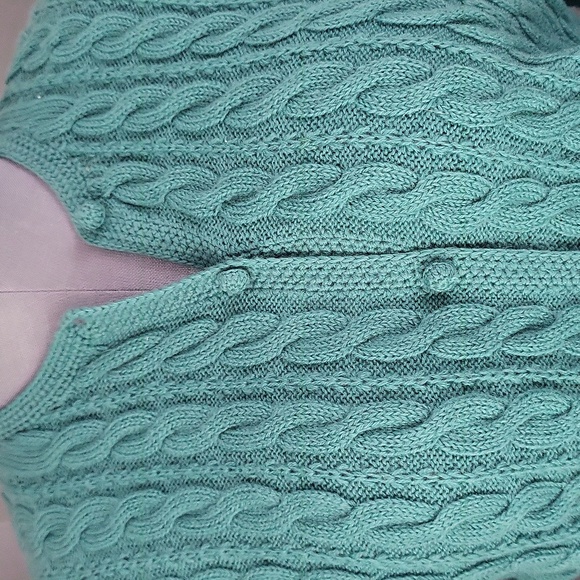 Vintage Trimingham’s Bermuda x Deans of Scotland Teal Wool Cardigan - Size S - Picture 6 of 10
